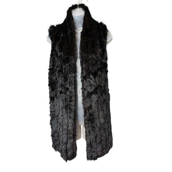 Armani Exchange Black Faux Fur Vest Knee Length Boho Biker Hippie Women’s Medium - Picture 1 of 11